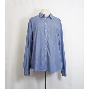 Chaps Blouse Blue White Stripe No Iron Button Front Top Misses Size XXL